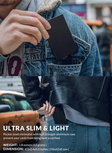 Vista 4 de VULKIT Pop Up Wallet, Slim Minimalist Credit Card Holder For Men and Women RFID Blocking Mini Metal Case