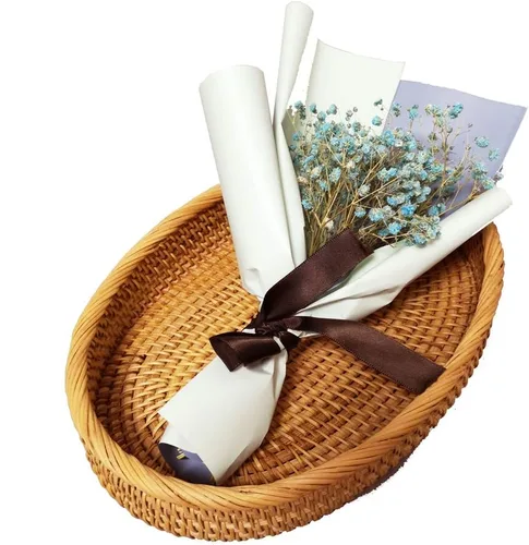 Vista 5 de I-lan Cuencos ovalados de ratán rústico – Cesta de pan de mimbre natural tejida a mano de 10.2 pulgadas, bandeja para servir frutas, cuencos