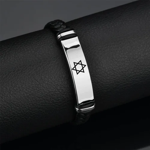 Vista 5 de Pulsera judía de estrella de David religiosa Jerusalén Mogen David Star Pulsera de cuero para mujeres y hombres, judaica, hebreo, israel, fe