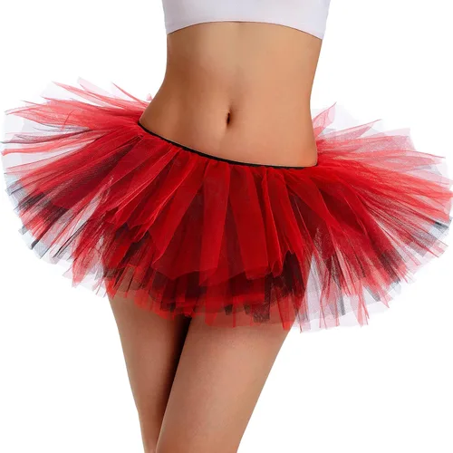Vista 4 de Phantomon Falda tutú para mujer, adolescente, clásica, elástica, de 5 capas, falda de ballet de tul de 5 capas, estilo vintage de los años 50, falda
