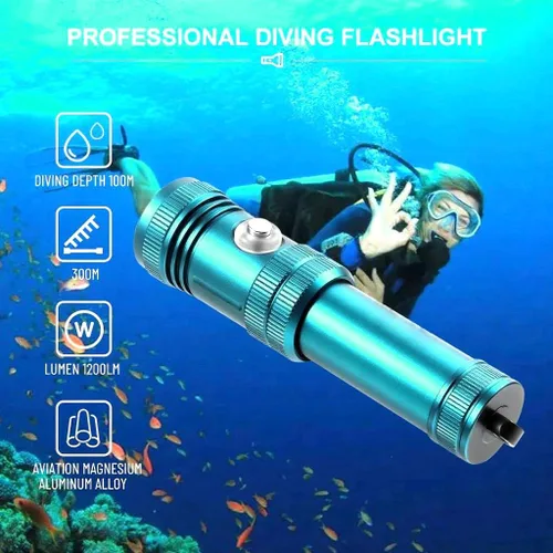 Vista 2 de Linterna de buceo de 10000 lúmenes, luz de buceo IPX8, impermeable, recargable, 3 modos, linterna submarina, linterna LED submarina profesional