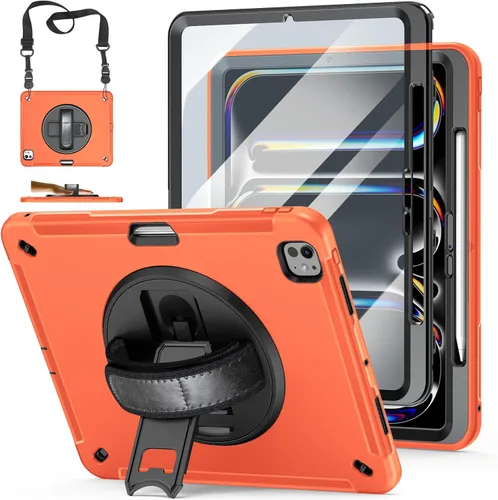 Vista 11 de Funda para iPad Pro 11 M5 2025/M4 2024: Funda protectora para iPad Pro de 11 pulgadas 5ª generación con protector de pantalla, soporte, asa y correa