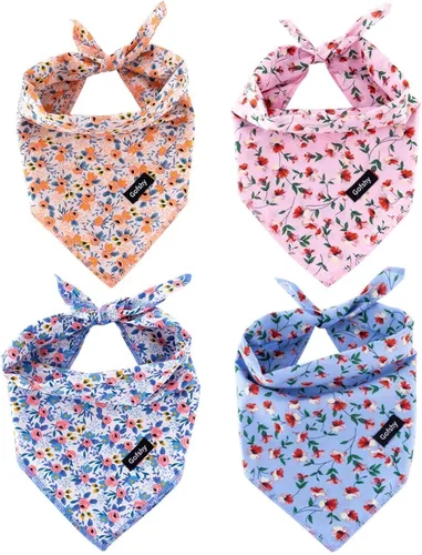 Pañuelos de primavera para perros pequeños, 4 unidades, bandana para cachorros, naranja, rosa, azul, estampado floral, babero, pañuelo, bufanda,