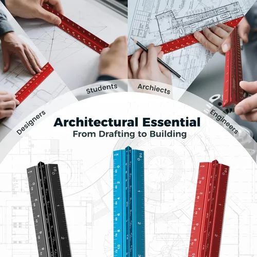 Vista 3 de Rena Chris 2 piezas Regla de escala arquitectónica: 12" de aleación de aluminio imperial, herramientas de medición de arquitectura de metal, reglas