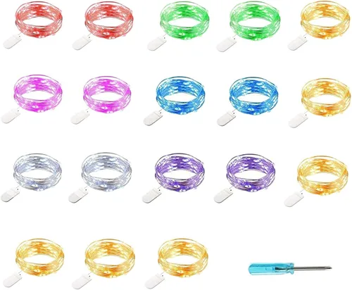 YJFWAL Paquete de 18 Luces de Cadena de Hadas (Baterías Incluidas) 10.2 Pies 30 LEDs Impermeable Alambre de Cobre Luz de Luciérnaga Mini Luces