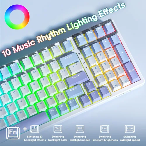 Vista 4 de AULA Teclado de 99 teclas, triple modo BT5.02.4GHzUSB-C, teclado mecánico personalizado intercambiable en caliente, teclado inalámbrico RGB