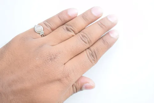 Vista 4 de Rose Quartz Stone Ring, Handmade 925 Sterling Silver Rings for Women Girls, Natural Gemstone Ring US size 8 Solitaire Ring, Pink Round Stone Ring
