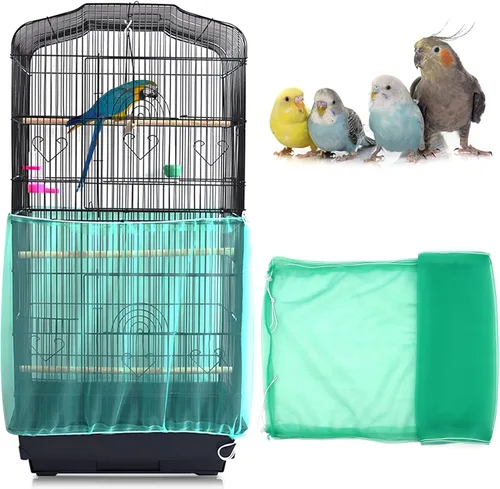 Vista 10 de Daoeny Funda universal para jaula de pájaros, red ajustable de nailon suave y aireado, atrapa semillas de plumas, falda transparente para jaulas