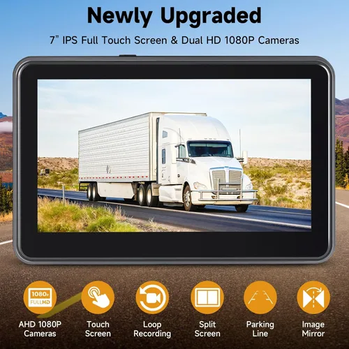 Vista 2 de Sistema de cámara de respaldo con cable HD1080P de 7 pulgadas con monitor de pantalla táctil, 2 cámaras de visión trasera con cable