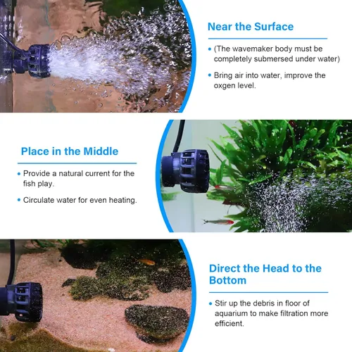 Vista 2 de hygger Fabricante de ondas para acuario para tanques de peces de 5-10 galones, cabezas de alimentación DC ajustables para acuario con controlador