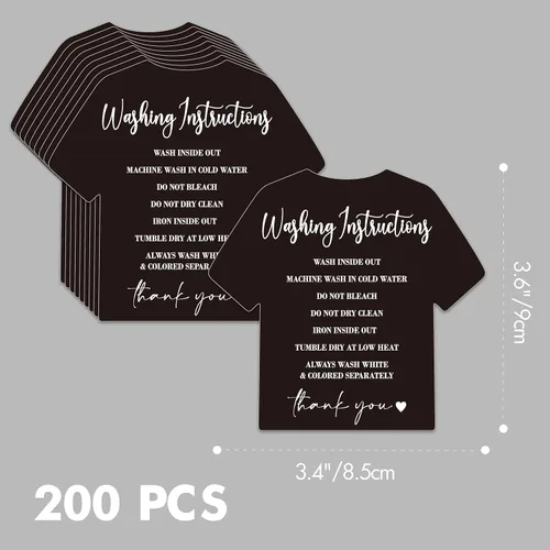 Vista 2 de 200 tarjetas de instrucciones de lavado, instrucciones de cuidado de limpieza de ropa, camiseta, inserción de instrucciones de dirección al cliente