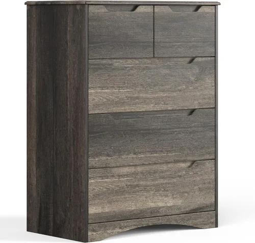 Vista 10 de Gizoon Cómoda de 5 cajones, cómoda negra para dormitorio con gran capacidad de almacenamiento, cómoda con mango integrado, dispositivo resistente