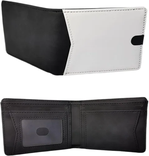 Vista 2 de Cartera de sublimación de cuero en blanco para hombre con clip de dinero bolsillo frontal delgado doble DIY Craft (negro)