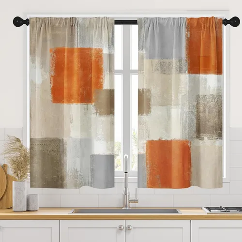 Vista 22 de Cortinas de Cocina Negro Gris de 63 Pulgadas de Largo Juego de Cortinas de Ventana Geométricas de 2, Cortina Gris Blanca para Dormitorio Sala