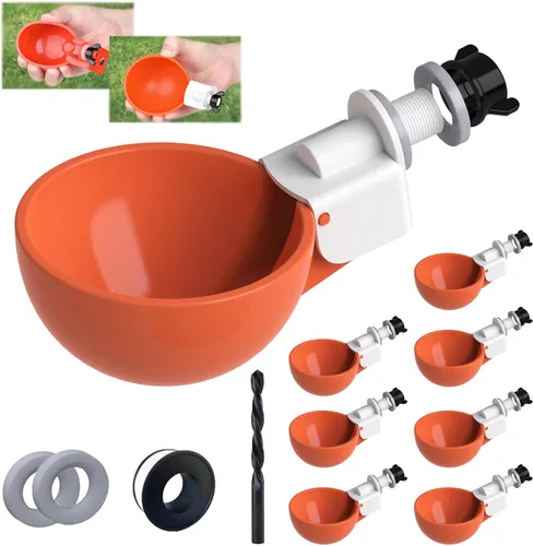 Paquete de 8 tazas grandes automáticas para bebedero de pollo, alimentador de agua para pollo, kit de alimentador de agua para aves de corral,