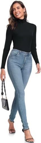 Vista 6 de Camiseta de manga larga para mujer, casual, ligera, cuello alto, ajustada, térmica, activa