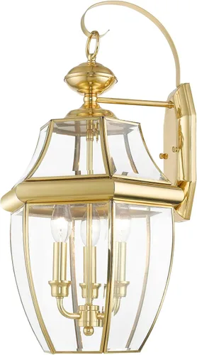 Vista 6 de Livex Lighting 2351-02 Monterey - Farol de pared de latón macizo con 3 luces para exteriores con acabado de latón pulido, 22.5 x 12.5 x 11.75