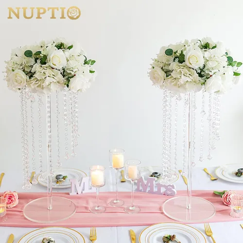 Vista 4 de Nuptio Jarrones de flores para centros de mesa de boda, 2 piezas de 23.6 pulgadas de alto para jarrón acrílico para decoración de mesa de centro