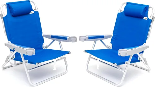 Vista 28 de SUNNYFEEL Silla de Playa Baja de 5 Posiciones Completamente Reclinable, Sillas de Playa Plegables Portátiles Tipo Mochila Resistentes con Bolsa