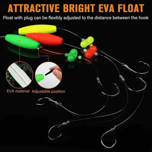 Vista 5 de Dovesun Pre-Tied Catfish Rig System, 23 Inch 55LB Santee Cooper Catfish Float Rig with Adjustable EVA Slip Float and High Carbon Circle Hooks 5/0