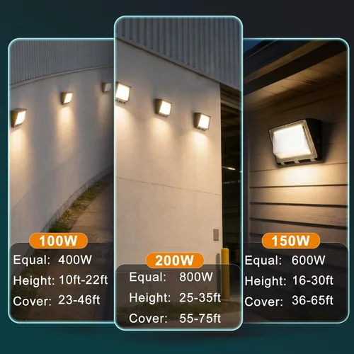 Vista 6 de Lightdot Paquete de 4 luces LED de pared de 150 W, 3CCT seleccionables (3000 K/4000 K/5000 K), 100-277 V del atardecer al amanecer con fotocélula