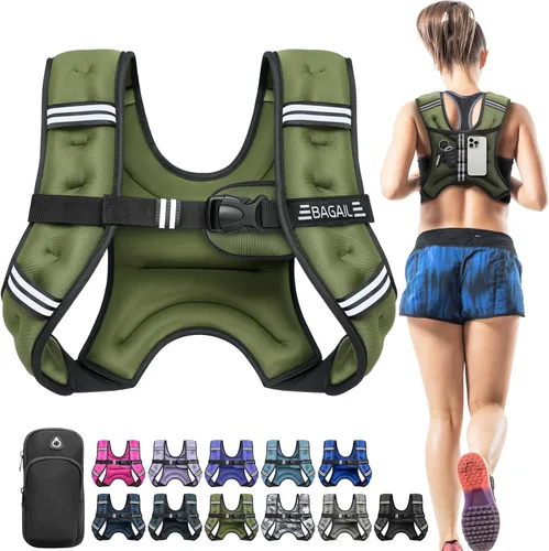 Vista 33 de BAGAIL Chaleco con peso de 5, 8, 10, 12, 15, 20, 25, 30 lbs, para caminar y perder peso, reflectante, con bolsa para teléfono, para mujeres