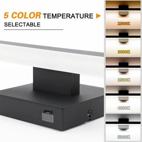 Vista 2 de Lámparas de tocador modernas regulables 5CCT 12W LED luces de baño sobre espejo negro barra de luz de pared 15.75 pulgadas
