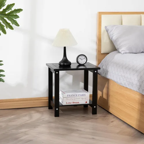 Vista 6 de VICTORY RELAX Mesa de acento Adirondack negra para exteriores – Mesa auxiliar de madera de acacia resistente a la intemperie con almacenamiento