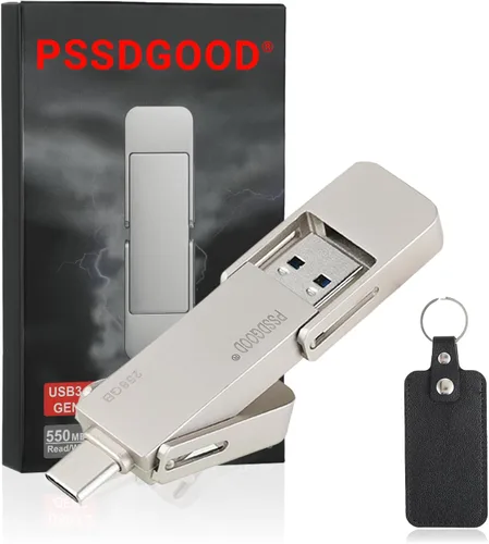 Vista 8 de Unidad USB de 128 GB, SSD portátil rápida 550 MB/s 2 en 1, tipo C+A USB3.2 Gen2 unidad de estado sólido externa, disco duro externo SSD para iPhone