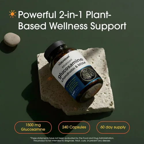 Vista 2 de NatureBell Condroitina avanzada de glucosamina y MSM - 240 cápsulas - Complejo de apoyo articular 10 en 1* - Incluye ácido hialurónico, cúrcuma