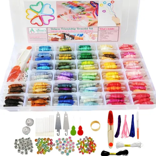 Vista 8 de Athena's Elements Kit de bordado de 276 piezas, kits de punto de cruz, kit de cuerda de pulsera de amistad con caja organizadora, incluye 100 hilos