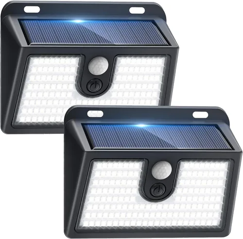 Vista 8 de 2 paquetes de luces solares con sensor de movimiento para exteriores, luces solares súper brillantes impermeables para exteriores, 3 modos