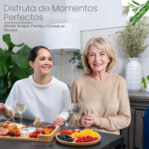 Vista 5 de Tablas de charcutería – Juego de regalo grande de tabla de queso de bambú con bandeja para servir, cuchillos y cuencos para carne, queso y galletas