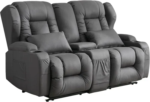 SAMERY Sofá reclinable de 66 pulgadas, sofá reclinable manual reclinable de pared de 6 pulgadas con consola de almacenamiento, portavasos,