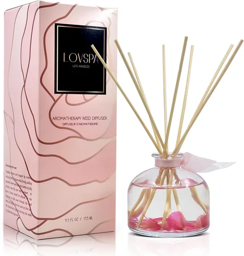Vista 9 de LOVSPA - Set de difusor de junco, difusor de aceite con fragancia de grosella roja festiva y madera con varillas, accesorios de fragancia