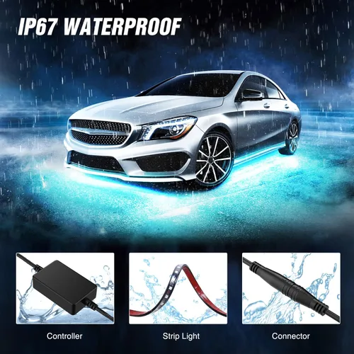 Vista 6 de Nilight 4 tiras de luces de neón para automóvil, 252 LED, RGB, 8 colores, función activa, modo de música con control remoto inalámbrico, tiras