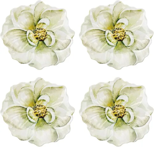 Vista 7 de UP UPware Poinsettias - Platos de postre de melamina, platos pequeños en forma de flores, para aperitivos, aperitivos y guarniciones, rosa, 7.5 x 7