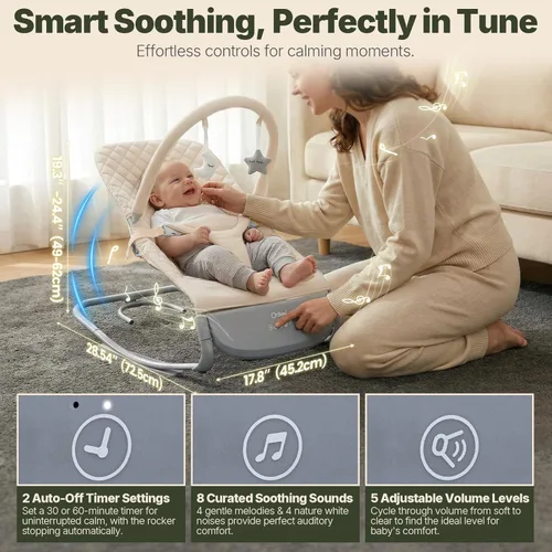 Vista 4 de Orzbow Mecedora y mecedora eléctrica para bebés con innovador movimiento mecedor automático, adaptable de 3 velocidades, detección inteligente