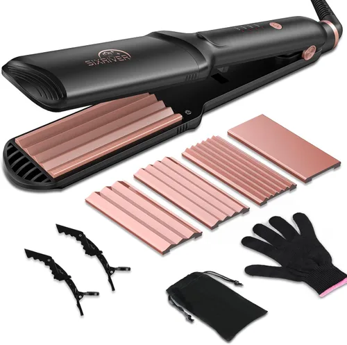 Vista 8 de Crimpadora de cabello para mujer, herramienta de cerámica para el cabello con placas de prensado planas 4 en 1, calentamiento rápido de 15 segundos