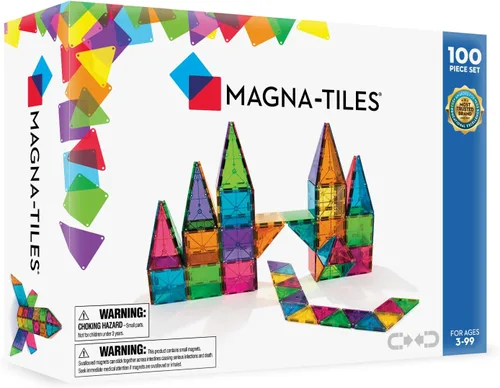 MAGNA-TILES Juego clásico de construcción magnética de 100 piezas, la marca original de construcción magnética