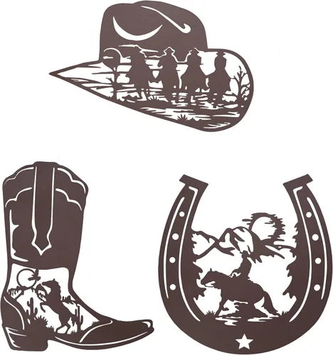 VinSees Botas de vaquero de herradura de metal de 9 pulgadas, sombrero de vaquero, decoración artística de pared, decoración rústica de pared