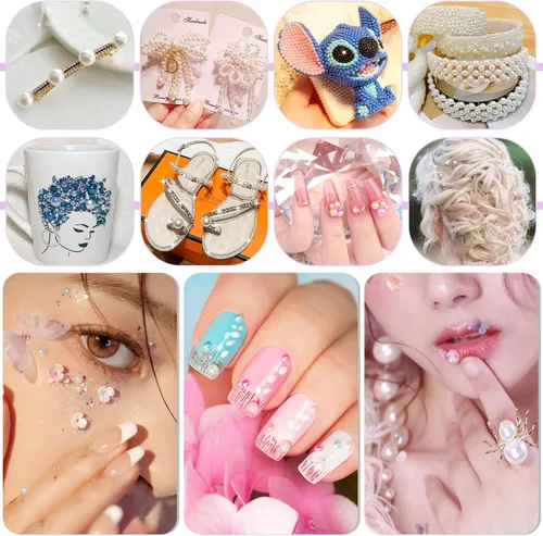 Vista 7 de cridoz - 8000 perlas de parte trasera plana para manualidades, varios tamaños, cuentas de perlas semicirculares, diamantes de imitación para uñas