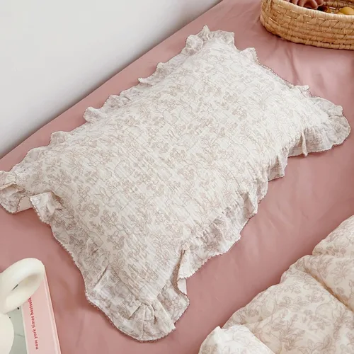 Vista 43 de BuLuTu Funda de almohada de muselina de algodón para niños pequeños con bonito patrón de flores de azalea, súper suave, funda de almohada para cuna