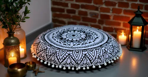 Vista 4 de CRAFT KALA Funda de cojín redonda grande de 32 pulgadas para el suelo bohemio, funda de puf boho, funda de cojín de mandala para meditación, cojines