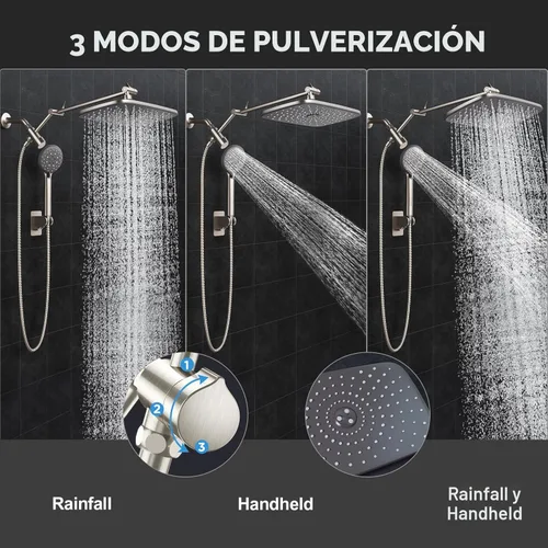 Vista 3 de Veken Cabezal de ducha de lluvia de 11.8 pulgadas con ducha de mano, cabezales de ducha de mano de alta presión con múltiples modos de rociado