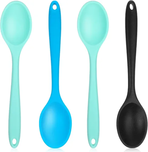 4 cucharas pequeñas de silicona, cuchara de silicona para cocinar, cucharas resistentes al calor, pequeñas cucharas de cocina antiadherentes,