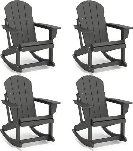 Vista 10 de GREENVINES Mecedora Adirondack Plástico HDPE Balancín de porche Silla para terraza de patio al aire libre Todo tipo de clima Aqua