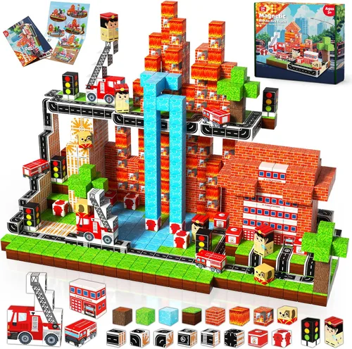 Vista 9 de Bloques magnéticos de 100 piezas, juego de bloques de construcción magnéticos de castillo oscuro, imanes apilables para niños, imanes fuertes