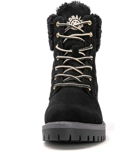 Vista 4 de GLOBALWIN Botas de tobillo acolchadas para mujer, botas de combate de moda, con cordones, tacón bajo, botines de piel cálida para mujer