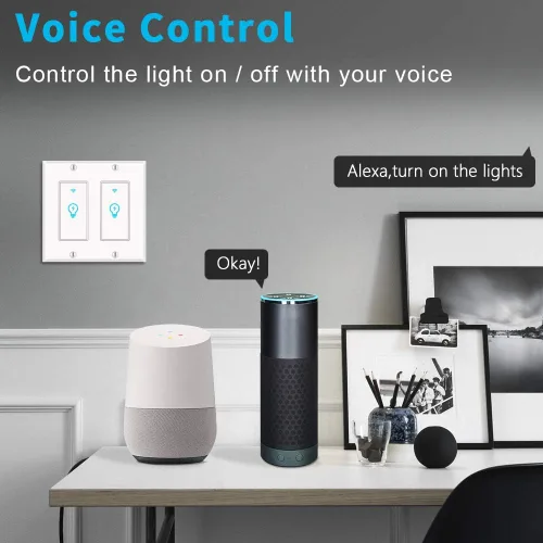 Vista 3 de Interruptor de luz inteligente, interruptor doble inteligente Alexa, interruptor de luz inteligente de 2 bandas con horario y control remoto